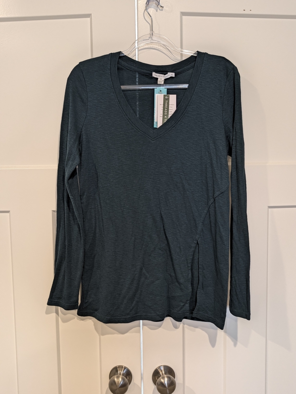 Threads 4 Thought Long Sleeve V-Neck Top in Teal Green